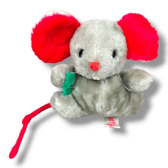 Vintage Russ Berrie Mouse Stuffy Gray Plush Toy Big Red Ears 1977 - Picture 1 of 8